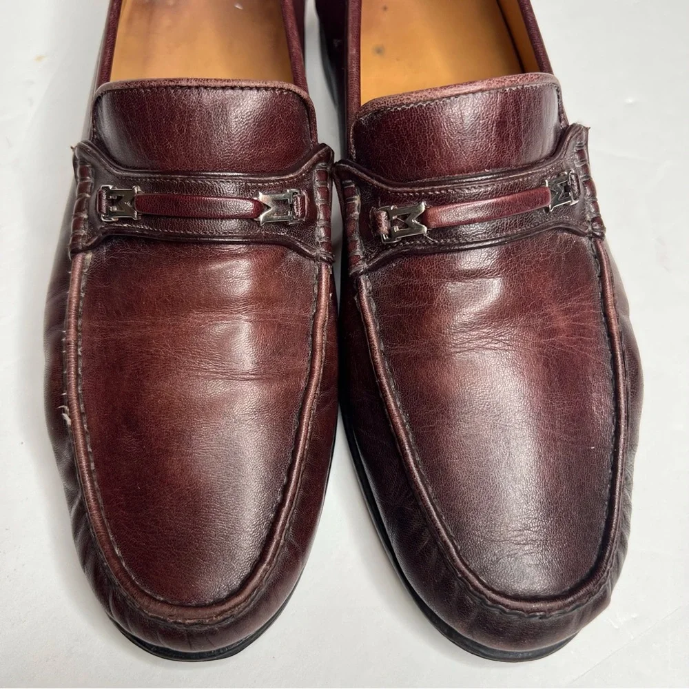Bruno Magli Genoa Horsebit M Logo Loafer Burgundy Leather Slip-On 9.5 M Classic